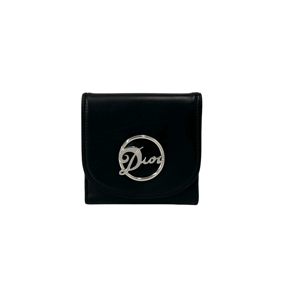 Christian Dior logo hardware calf leather bi-fold mini wallet, black, 17992